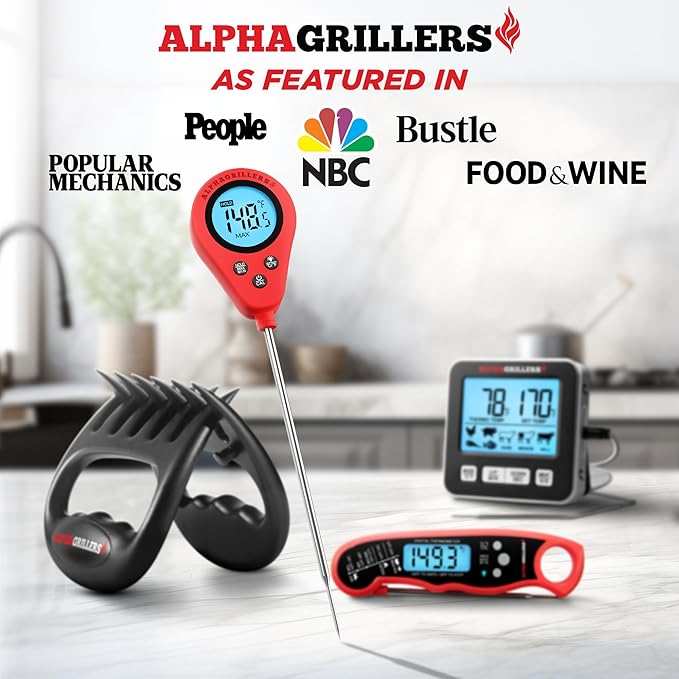 Alpha Grillers Instant Read Meat Thermometer Digital Food Thermometer for Cooking Grilling Bread Baking Liquids and Air Fryer with Temperature Guide, Long Probe and Large Backlit Display