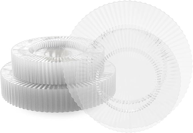 Exquisite 40 Piece Plastic Disposable Plates Set For 20 Guests I 20 X 9 Inch & 20 X 11 Inch Disposable Plastic Plates | Color: Clear | Great for Weddings Parties And Formal Occasions