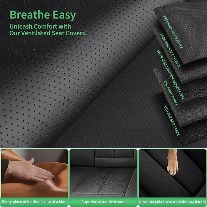 Fit CRV Car Seat Covers for Honda CR-V 2013-2024 2025 2026 -Upgraded Premium Waterproof & Breathable Leather, Airbag Compatible, All-Weather Seat Cushion Protector,2 Front/Black