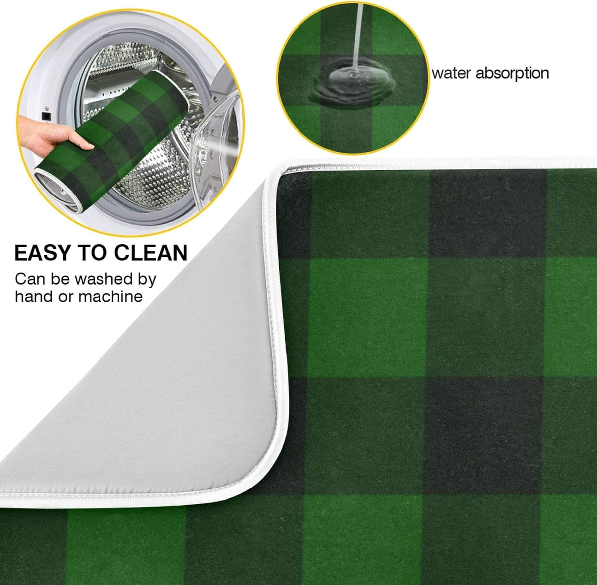 Super Absorbent Dish Drying Mat, Microfiber Fast-Drying Dish Mat, 24" x 18", Kitchen Dish Drying Pad Vintage Hunter Green Plaid