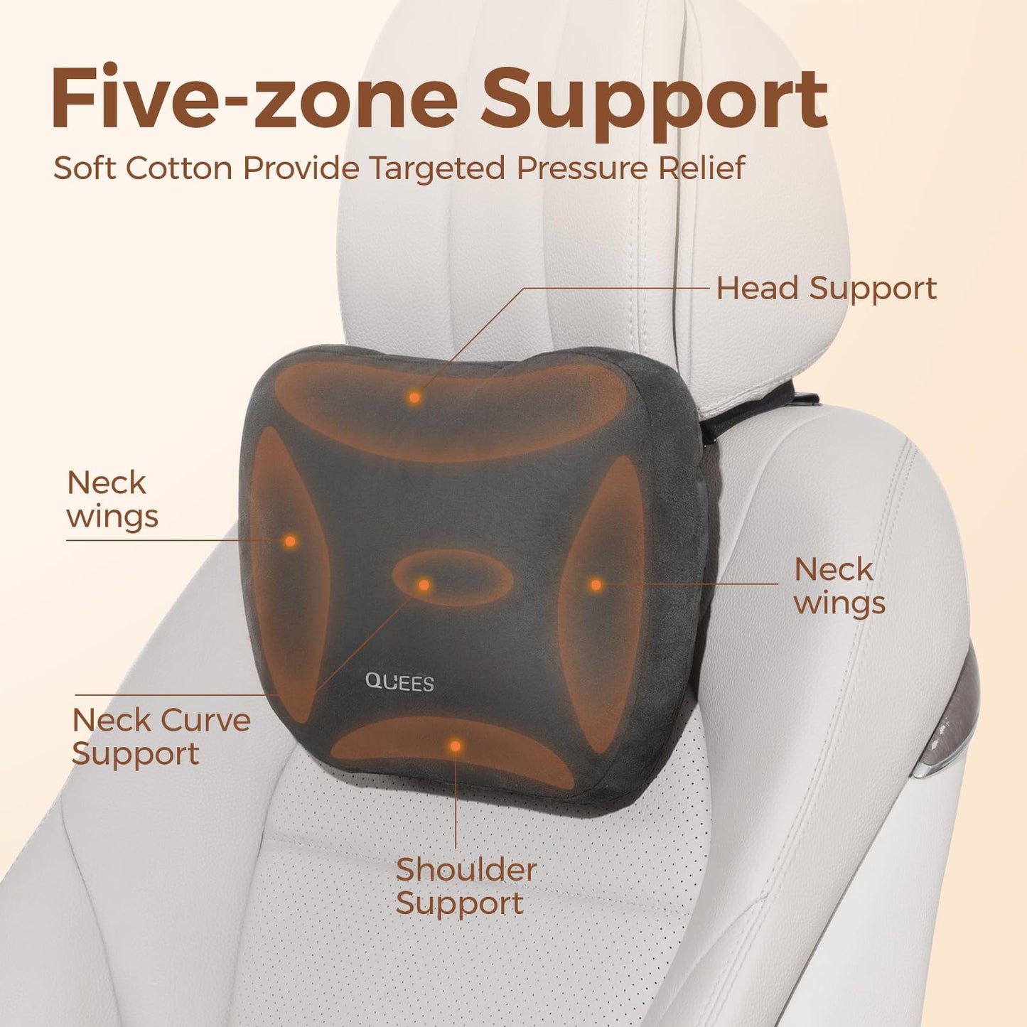 BEBAS Car Headrest Pillow with Adjustable Strap for Neck Support, Black