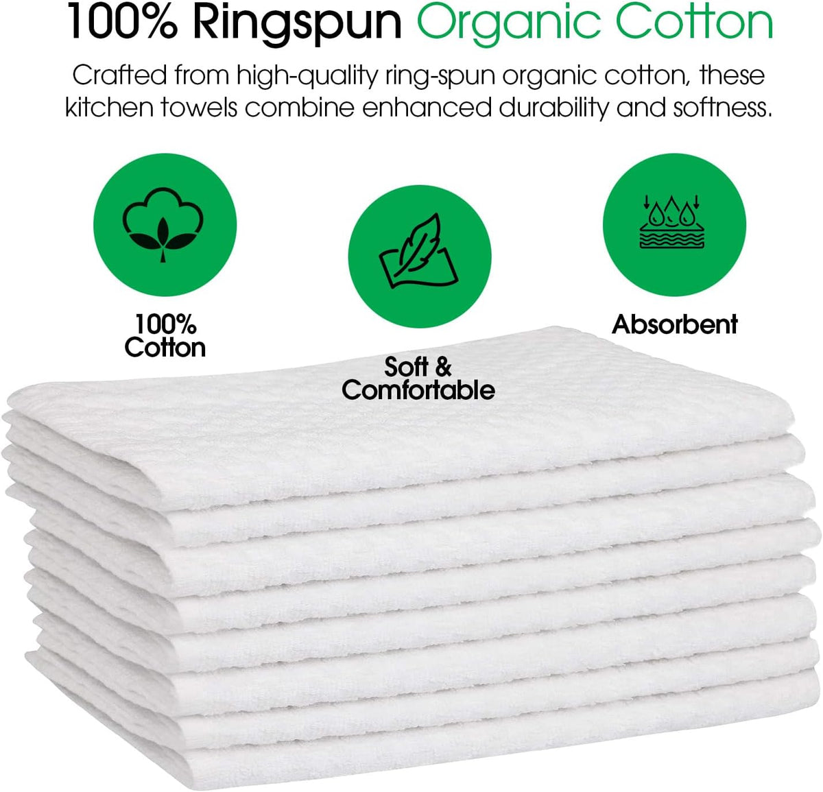 DG Collections White Kitchen Towels - 100% Cotton Terry Tea Towels for Cleaning, Drying, and Highly Absorbent Kitchen Dish Cloth for Bar Cleaning - 8 Pack - 15 x 25 Inches