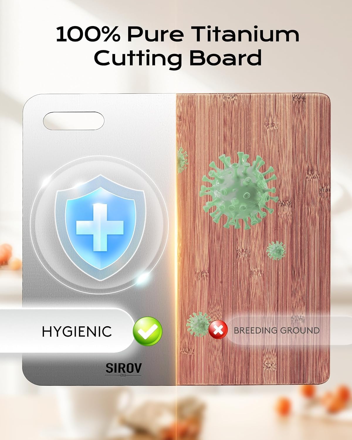 Titanium Cutting Board, 100% Pure Titanium Cutting Boards For Kitchen, Best Non Toxic titanium chopping board, Dishwasher safe, Hygiene and Durability for Meat, Fruit, and Vegetables (12.6L*8W)