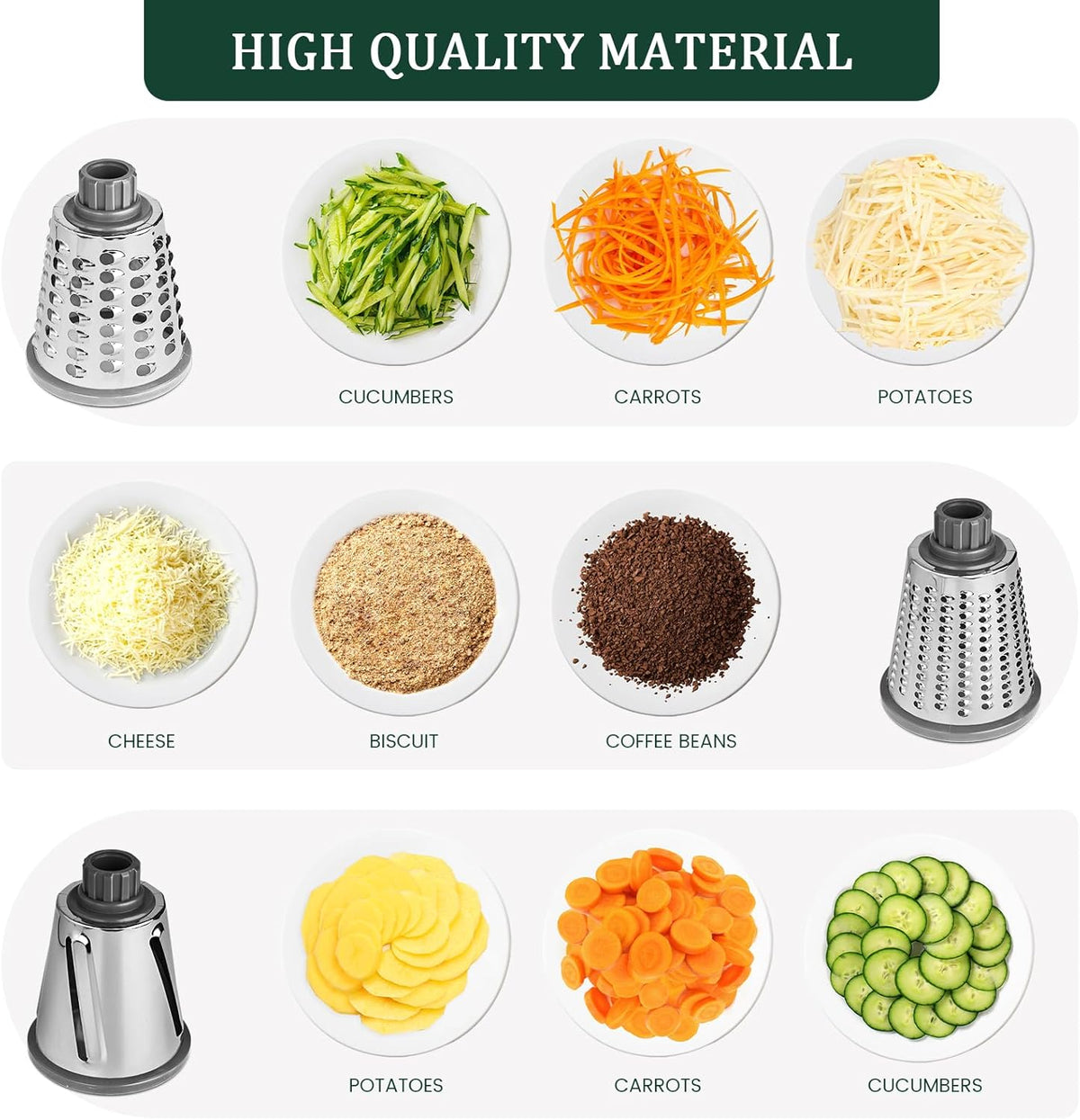 HANSGO Rotary Cheese Grater, Hand Crank Cheese Shredder, Vegetable Slicer for Kitchen, 3 Interchangeable Blades for Potatoes Carrots Onion Zucchini Nuts Chocolate Fruits, Black