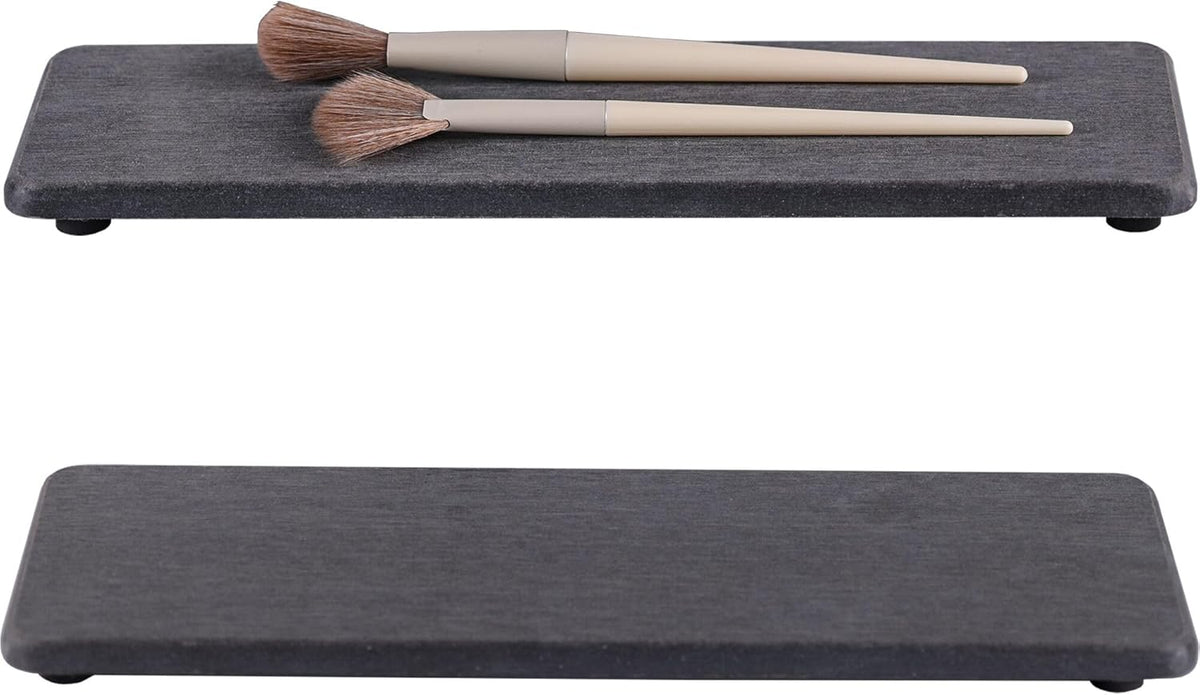 2 Pcs Water Absorbing Stone Trays, Kitchen/Bathroom Sink Soap Dish, Diatomite Tray Used for Hand Soap & Cosmetic Bottles in The Modern Home, 3.15" W x 10.2" L, Dark Gray