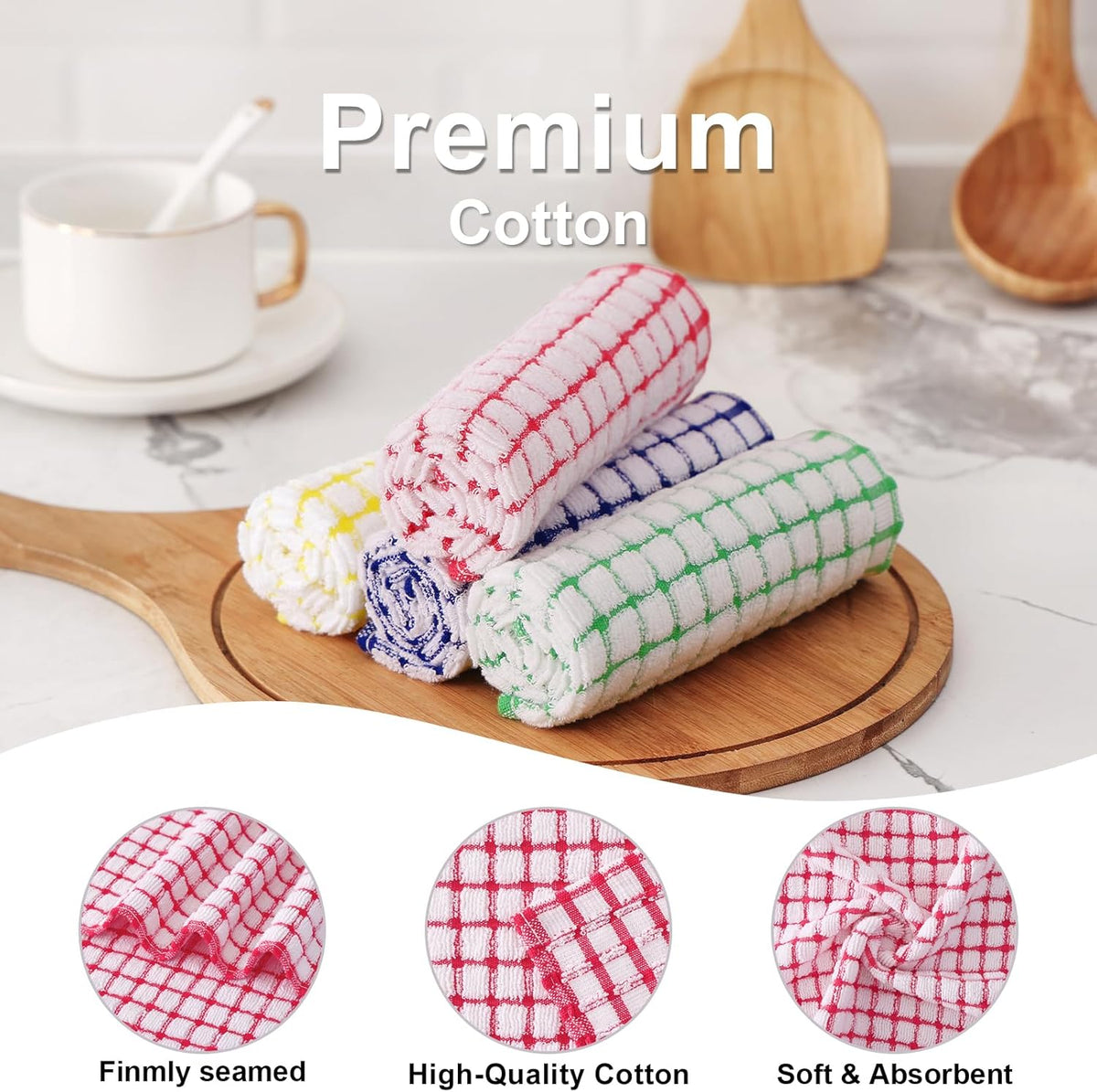 Kitinjoy Cotton 12 Pack Kitchen Towels and Dishcloths Sets, 16 x 25 Inch & 12 X 12 Inch Dish Towels Bulk, Super Soft and Absorbent Hand Towels for Kitchen Drying, Red