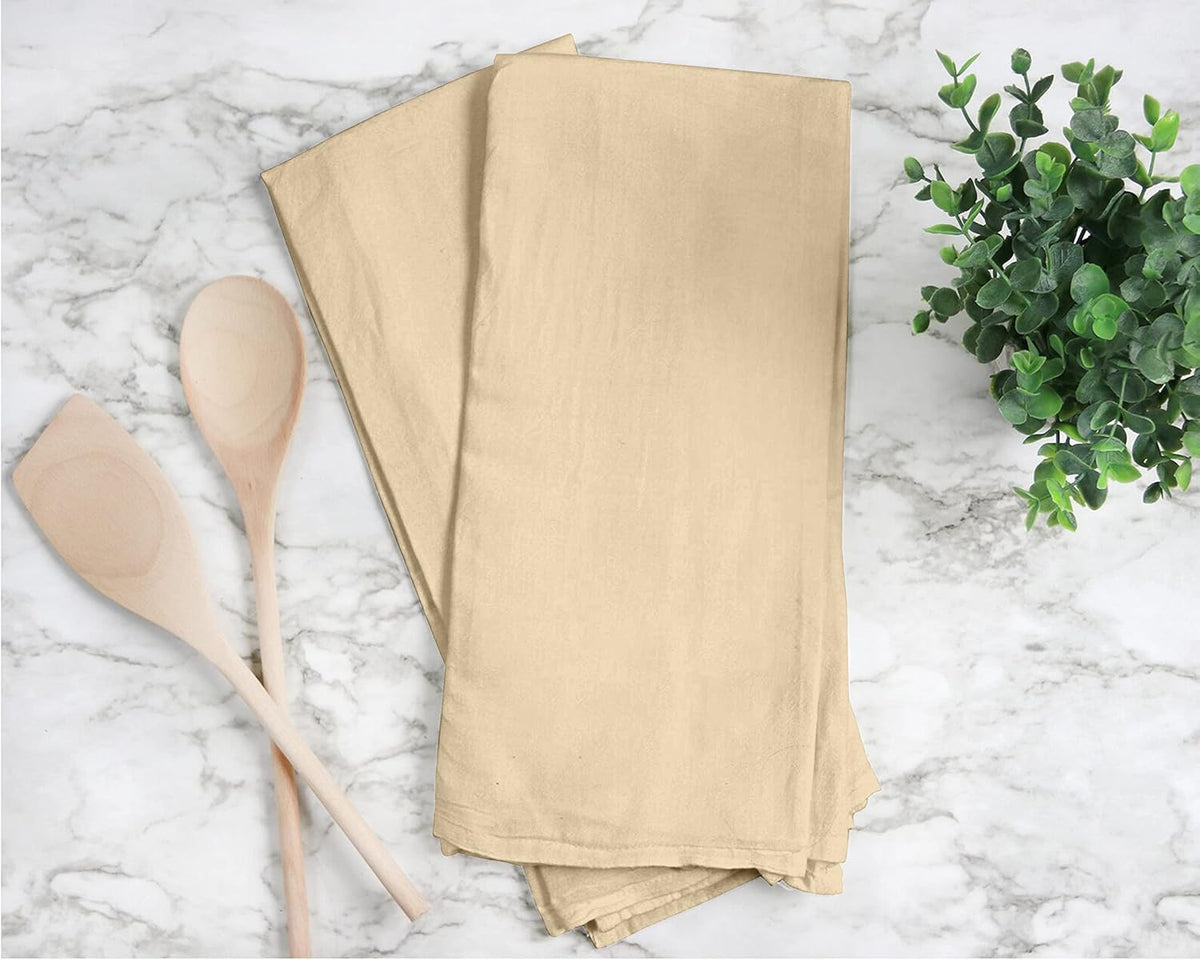 RUVANTI Flour Sack Towels 24 Pack 28x28 Inch, 100% Cotton Tea Towel, Reusable, Machine Washable, Absorbent BarTowels - Dish Cloth Perfect for Drying Dishes & Cleaning - Camel