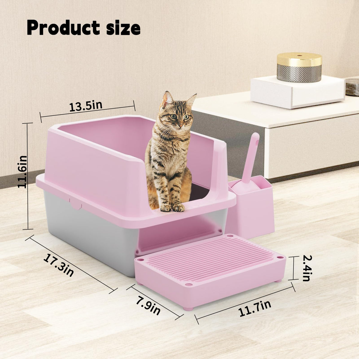 RIZZARI Cat Litter Box Anti-Scatter: Open-Room for Large Cats & Multi-Home
