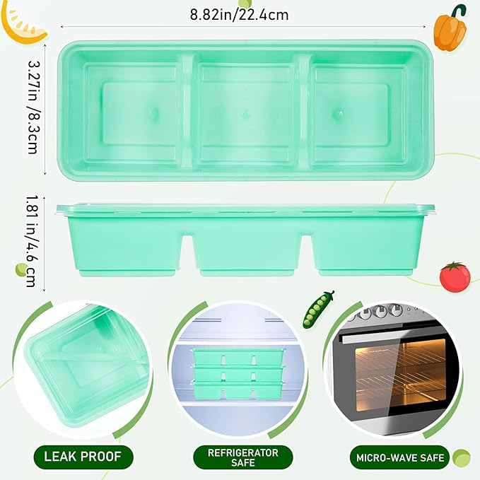 Hushee 10 Pack 17 oz Small Meal Prep Containers with 3 Compartments Snack Containers with Lid Disposable Plastic Bento Box Travel Lunch Food Boxes Stackable for Office Picnic (Green)