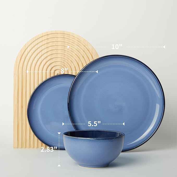 Stoneware Dinnerware Sets, Ceramic Plates and Bowls Set, Microwave & Dishwasher Safe Kitchen Dish Set, Modern Dinner Plates | Salad Plate | Cereal Bowls for 4, Dishware Sets Blue