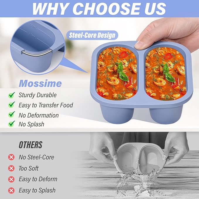 Mossime Silicone Soup Freezer Molds: 1 Cup Silicone Freezer Trays with Lid - 4 Packs Easy Release Soup Freezer Containers - 250ml 125ml Portion Large Cubes for Ice Soup (2, Blue/Purple)