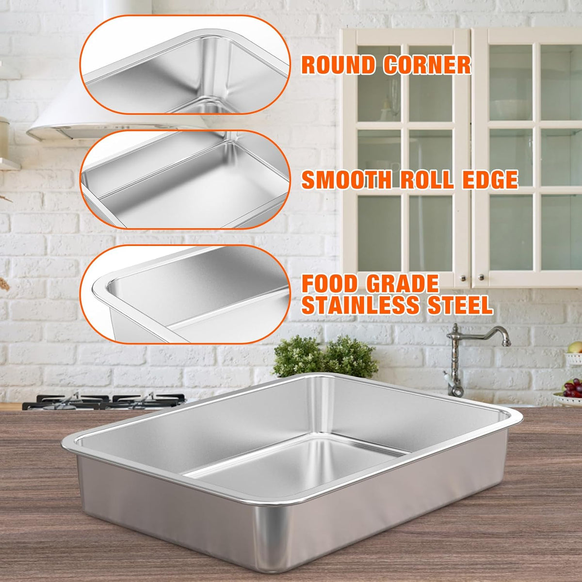 Onlyfire Stainless Steel Baking Pan Barbeque Grilling Pan for Baking Breads, Grilling Chicken, Vegetables,15.5" X 11.6" X 2.8"