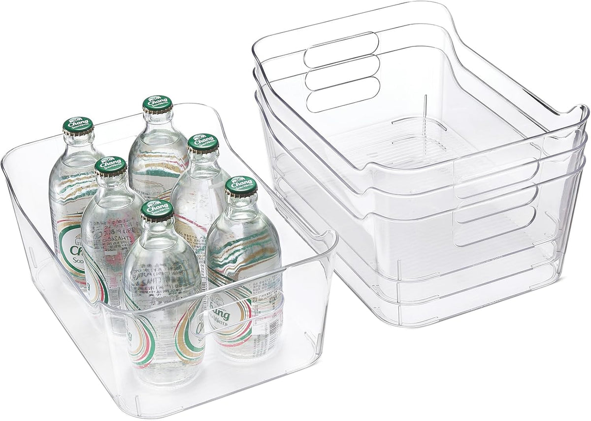 Plastic Storage Bins, Large - 4 Pack, Fridge Storage Containers, Clear Plastic Bins For Fridge, BPA-Free Clear Storage Bins for Fridge, Freezer, Cabinet, Kitchen, Pantry 11 x 8 x 5 inch