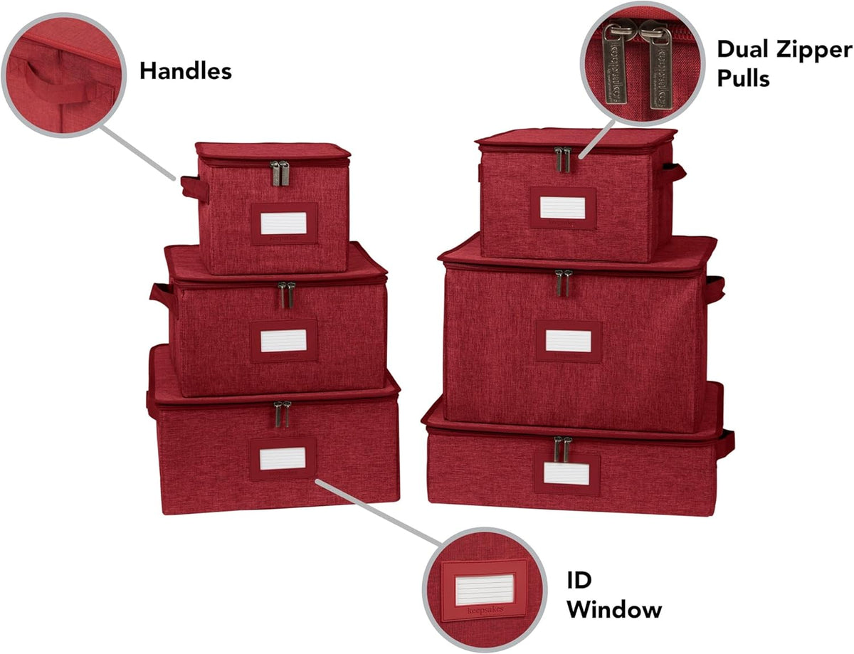 Covermates Keepsakes Dish Storage Box - Stackable, Reinforced Handles, China Storage, Red Heather