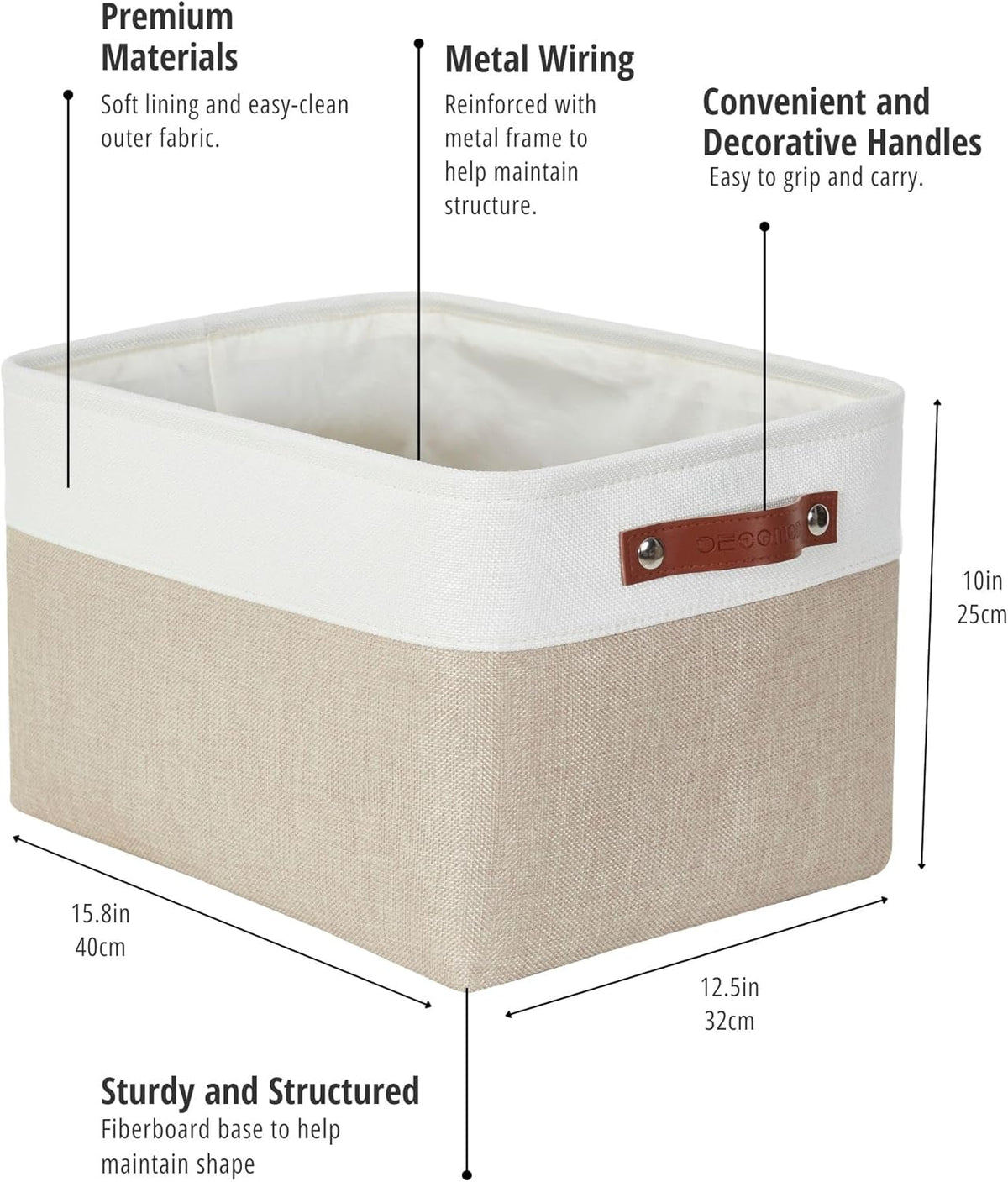 DECOMOMO Storage Baskets for Shelves - Fabric Storage Bins, Linen Closet Organizers and Storage (Beige & White, XL - 3 Pack)