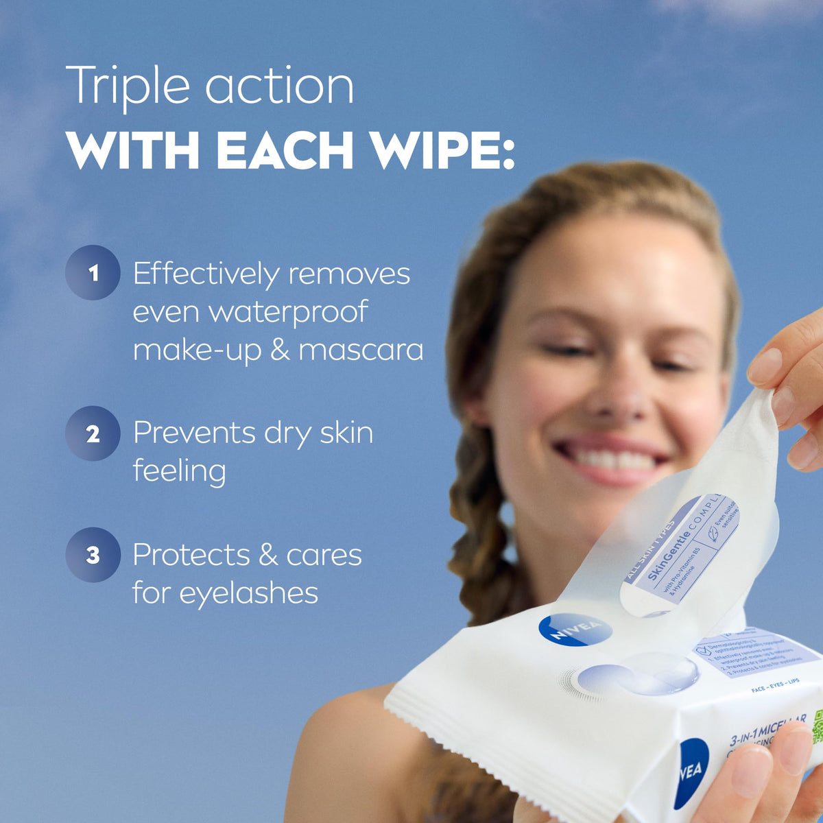NIVEA 3-in-1 Refreshing Face Cleansing Wipes (40 Count), Normal/Combination Skin, Biodegradable, Plant-Based Fibres, Makeup Remover, Dermatologically Tested