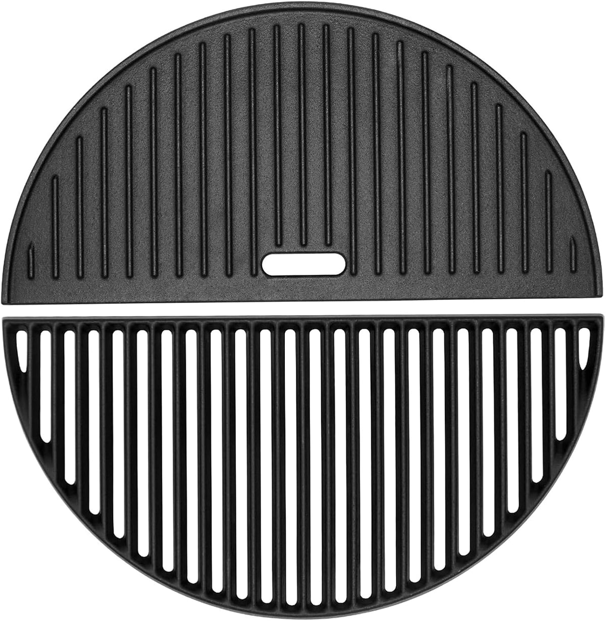 18" Half Moon Cast Iron Cooking Grates for Kamado Joe KJ-23RHC Classic II KJ23NRHCI Classic III KJ23RH Classic I Reversible Griddle for Stand-Alone Classic Large Big Green Egg Kamado Grill Replacement
