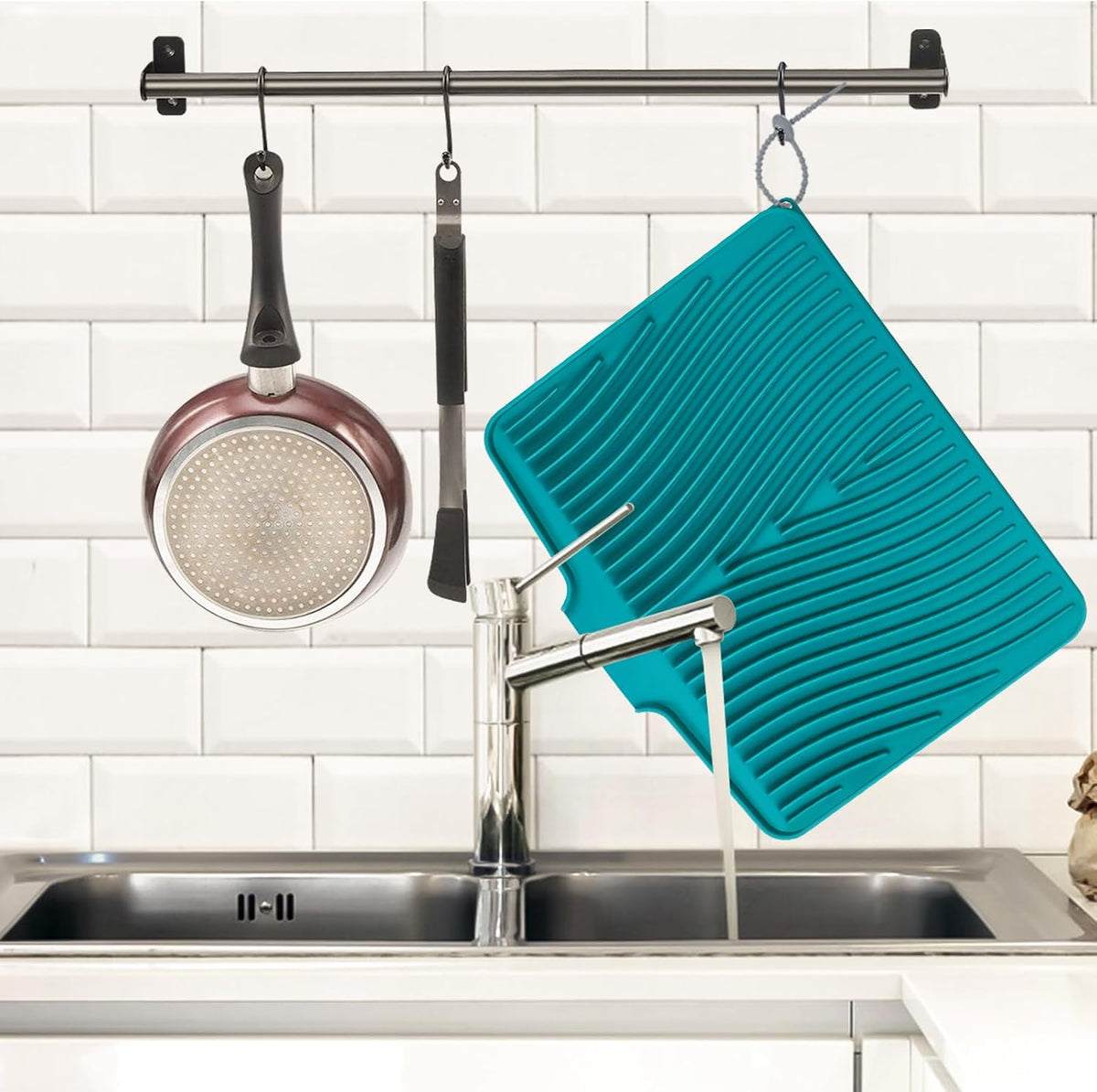 Silicone Dish Drying Mat, Stone Drying Mat for Kitchen Counter with Built-In Drain, Non-Slip Drain Pad with Built-in Drain, Heat Resistant Stone Drying Mat, 1Pcs 19.7" x 17", Green
