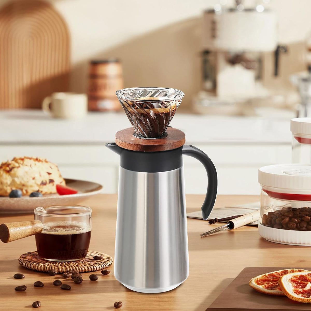 28oz Thermal Coffee Carafe Insulated Coffee Pot, Small Stainless Steel Coffee Carafes For Keeping Hot, Double Walled Insulated Vacuum Flask Pot for Tea Hot Water Coffee Beverage