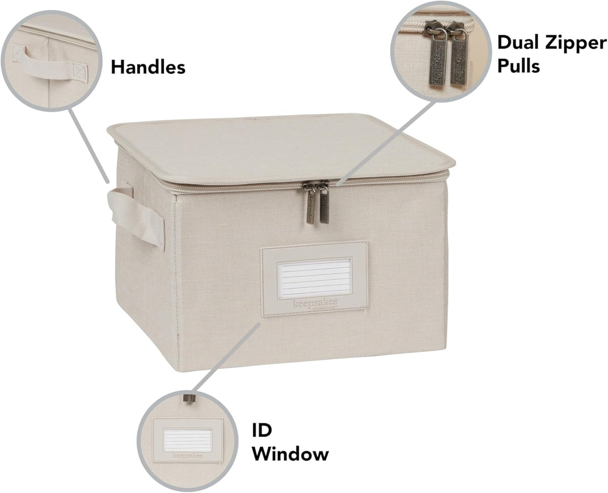 Covermates Keepsakes Dish Storage Box - Stackable, Reinforced Handles, China Storage, Beige Heather