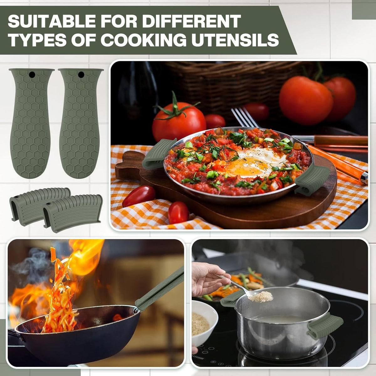Patelai 8 Pcs Silicone Pot Holders Cast Iron Handle Cover Heat Resistant Pot Handle Covers Potholder Non Slip Reusable Pan Sleeve for Frying Pan Kitchen Supplies(Dark Color)