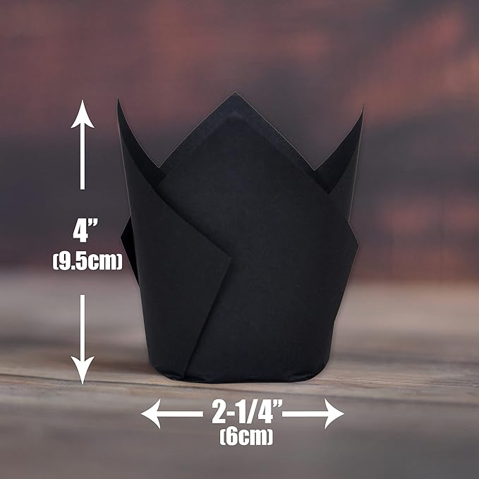 Black color Large size Tulip Baking Cups 2-1/4"(Base diameter) x 4"(Wall height) Parchment paper baking cupcake Muffin liners, Case of 130 pcs