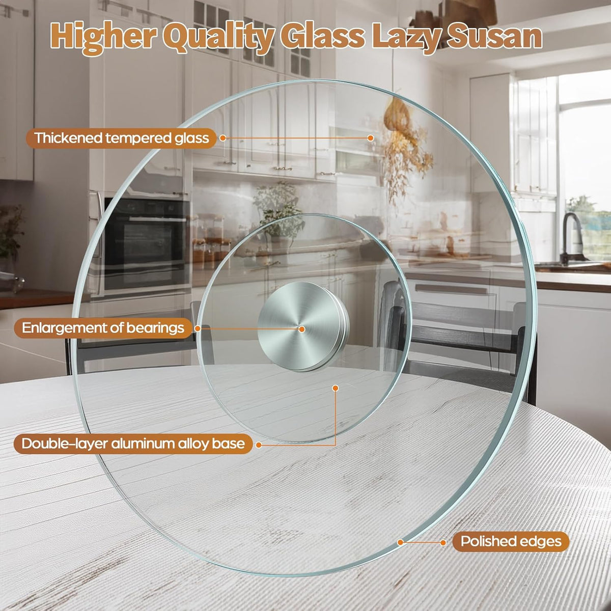 31" Glass Lazy Susan for Dining Table - Tempered Glass Round Clear Tabletop Large Rotating Tray, Silent & Smooth Spin (31inch/80cm)