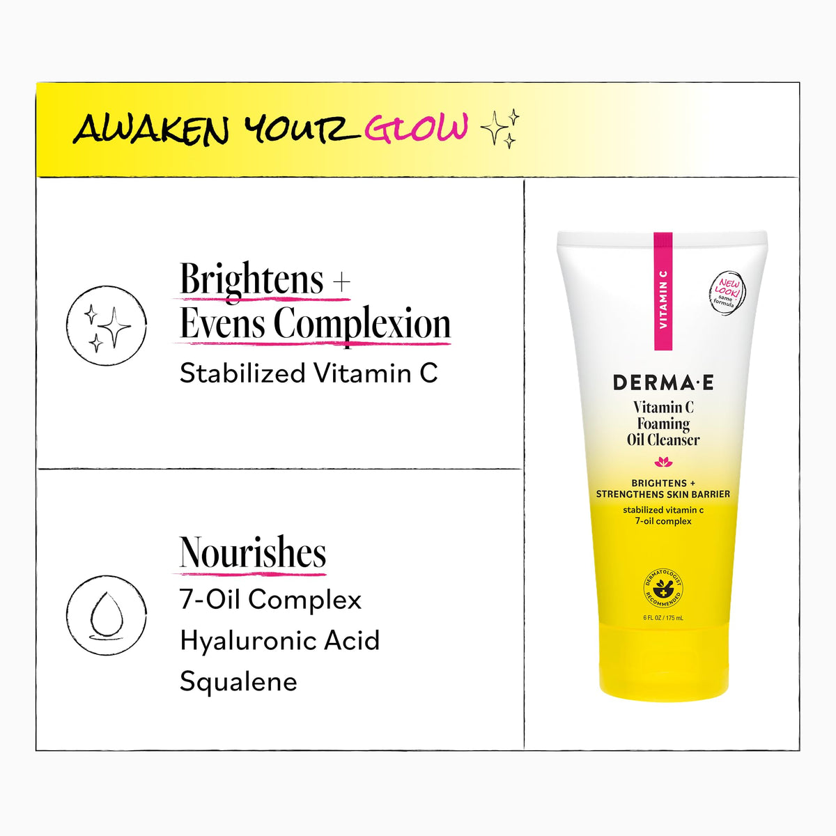 Derma E Vitamin C Foaming Oil Cleanser, 6 Fl Oz Face Wash with Niacinimide