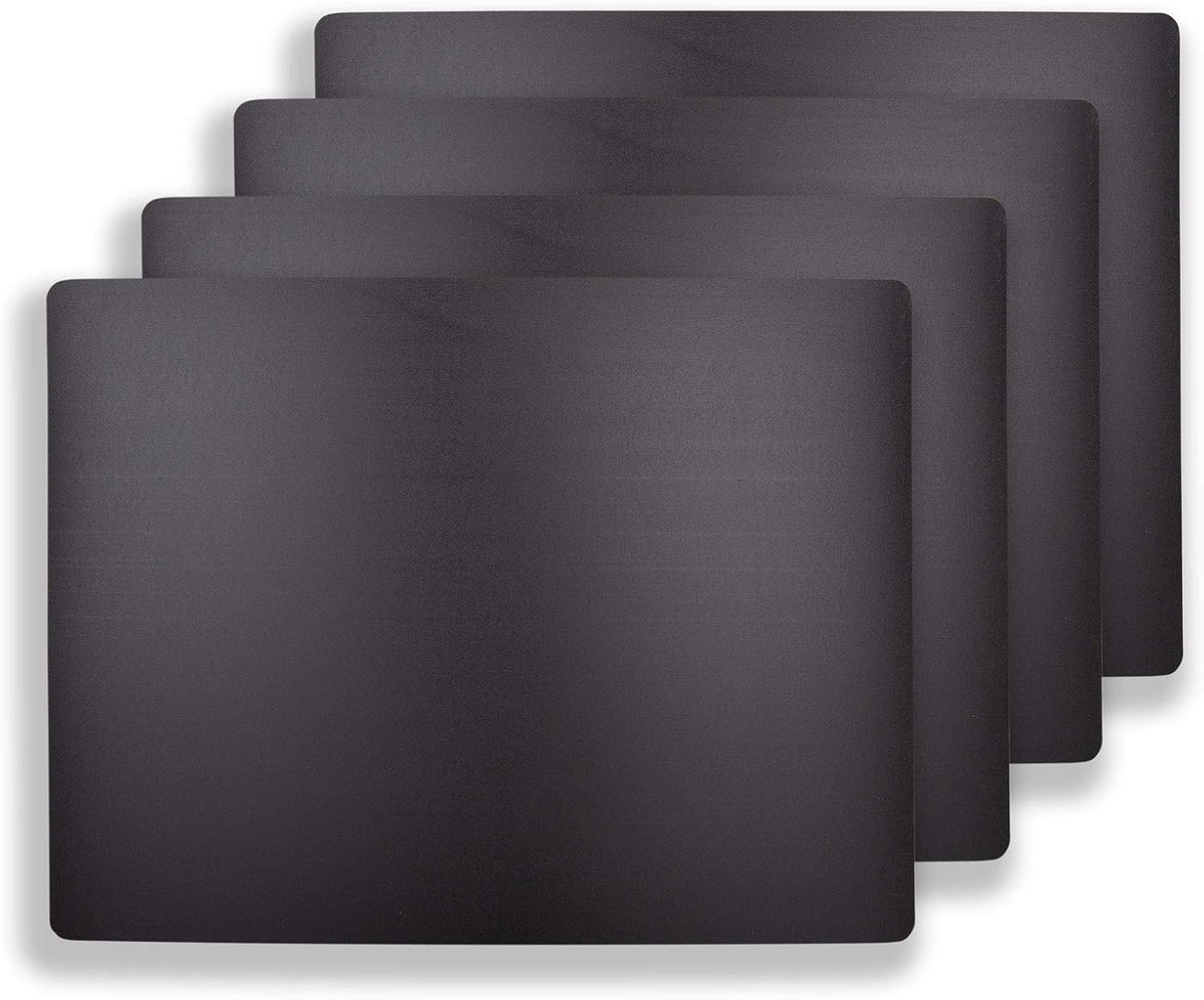 Commercial Grade Cutting Board Mats 15 x 12 Inch - 4 Pack Set, Flexible 1/16" Inch Thick Black Plastic, Made from HDPE and NSF Approved for Food Service