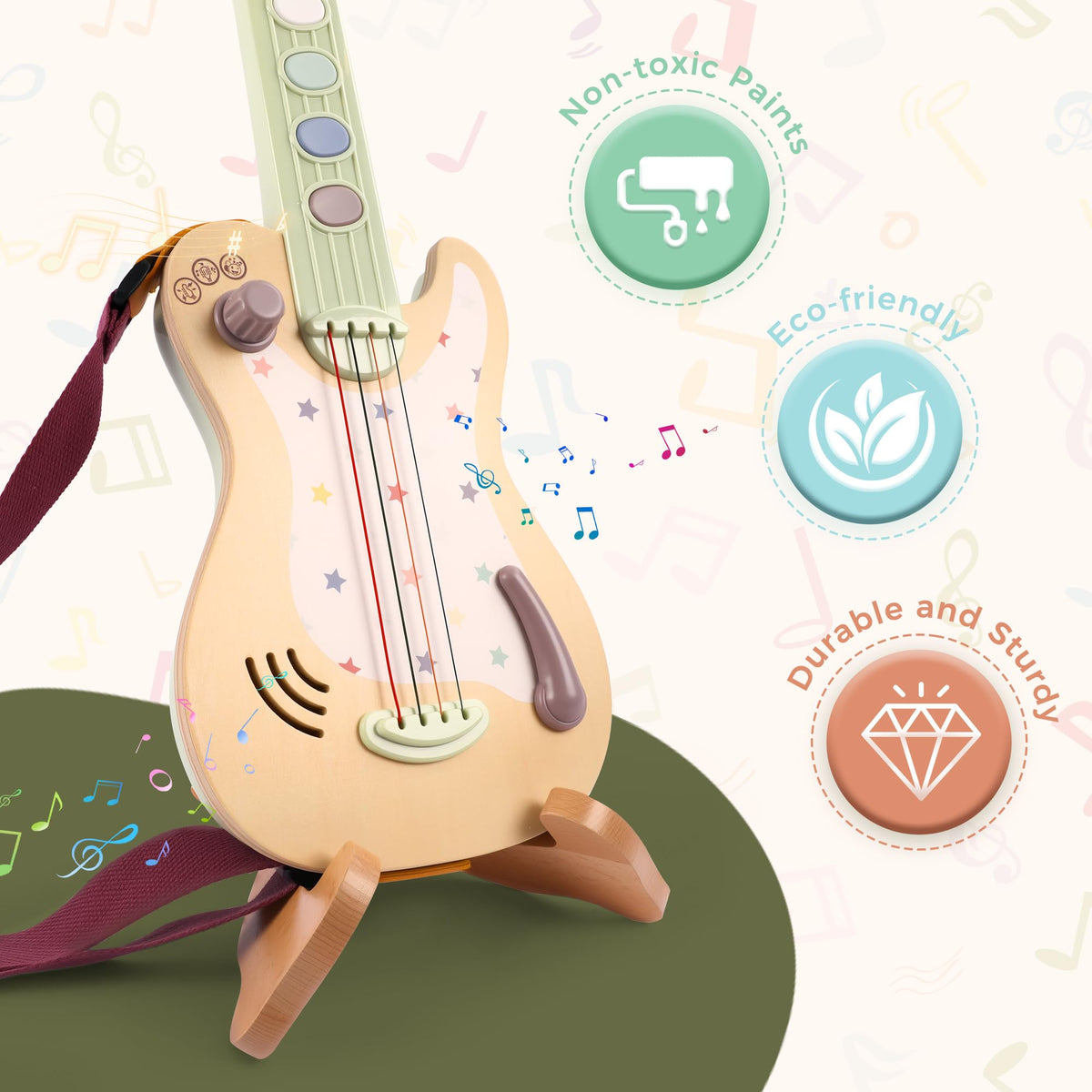 FReniland Electric Guitar Toy for Kids – Rock Style Musical Guitar with Real Strings, Pressable Buttons & Sound Effects, Musical Instrument for Toddlers Boys Girls Ages 3–6