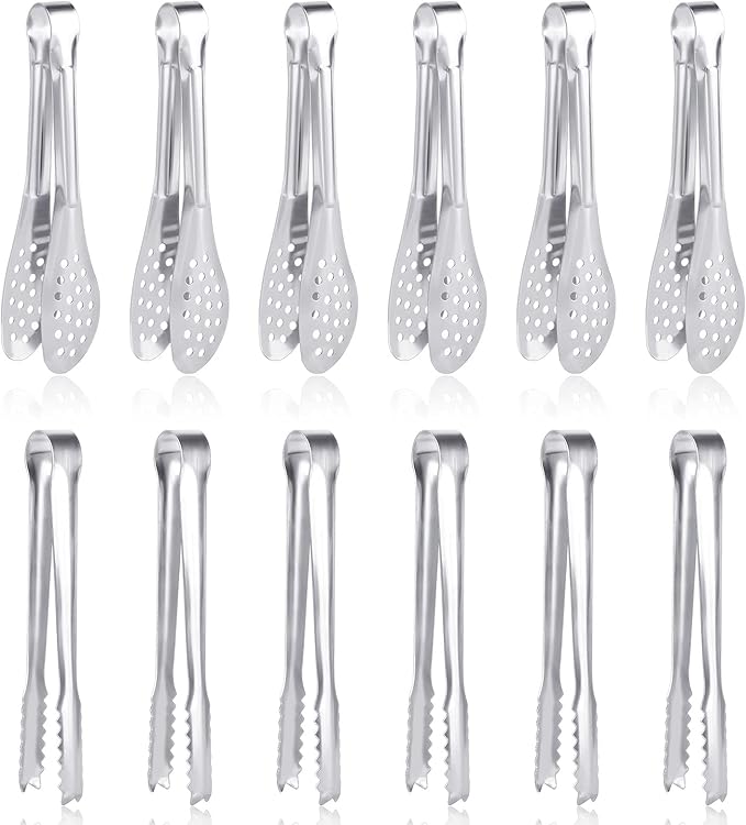 12 Pack Premium Small Serving Tongs, Dmoera Mini Stainless Steel Appetizer Tongs, 5Inch,5.2Inch(12.7cm)