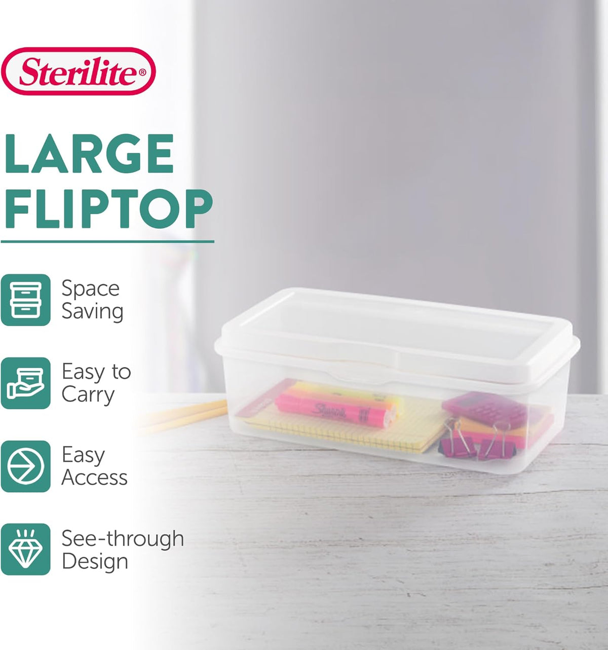 Sterilite 18-Pack FlipTop Stackable Rectangular Storage Bin with Hinging Lid, Clear