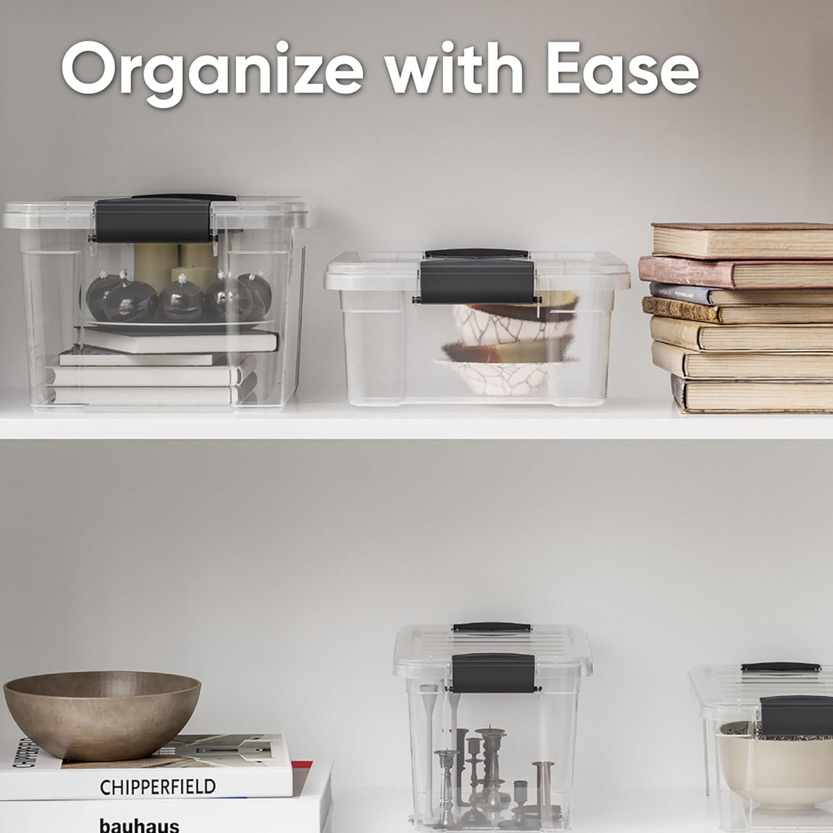 Superio Storage Bins with Lids, Clear Plastic Containers for Organizing, Stackable Totes, BPA Free, Odor Free, Organizer Boxes for Home, and Dorm (4 Pack, 13.7 Qt)