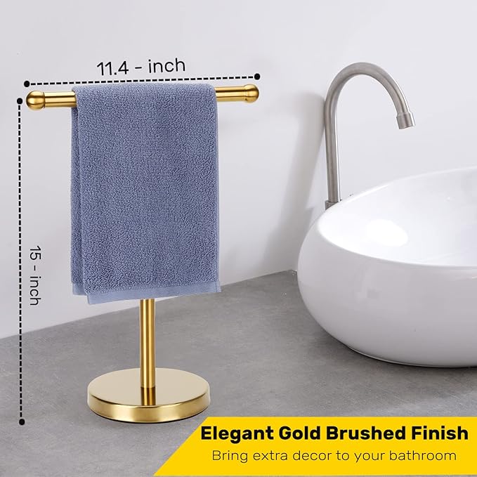 Hand Towel Holder Gold, Hand Towel Rack Stand with Heavy Weighted Base, Countertop Hand Towel Holder Stand for Bathroom，SUS304 Stainless Steel (Gold)
