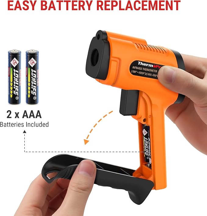 ThermoPro TP30 Infrared Thermometer Gun, Laser Thermometer for Cooking, Pizza Oven, Griddle, Engine, HVAC, Laser Temperature Gun with Adjustable Emissivity & Max Measure -58°F ~1022°F (Not for Human)