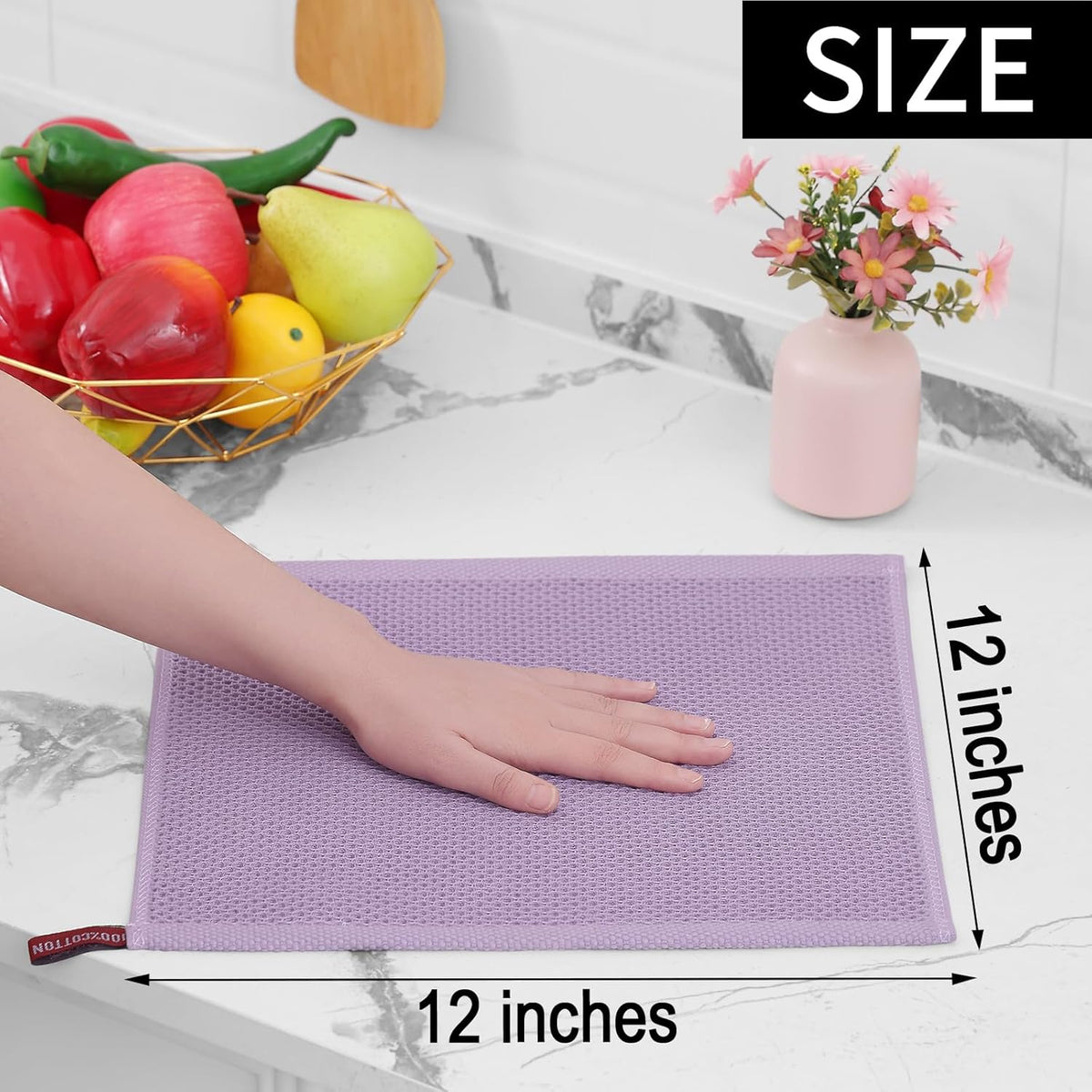 Homaxy 100% Cotton Waffle Weave Kitchen Dish Cloths, Ultra Soft Absorbent Quick Drying Dish Towels, 12 x 12 Inches, 12-Pack, Lavender