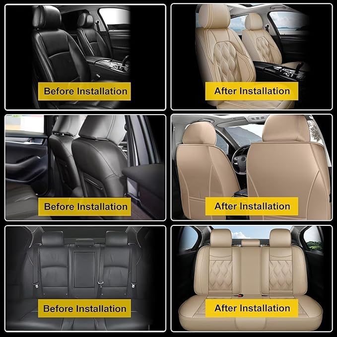 AOMSAZTO Car Seat Covers Full Set Fit for Kia Soul 2010-2026 Waterproof Faux Leather Car Seat Cushions Automotive 5 Seat Covers Set（Beige）