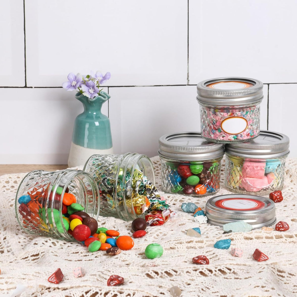 4 oz Small Mason Jars, 16 Pack Mini Jars, With 2 Types of Lids - 16 Split-Type and 16 One Piece Lids, Perfect for Dessert and DIY