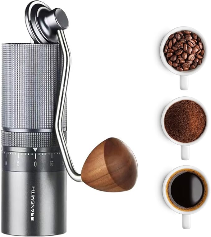 M1 Manual Coffee Grinder – 7 Star Stainless Steel Conical Burr, 60 Clicks External Adjustment, 30g Capacity : Portable Burr Grinder for Espresso, French Press, Turkish, Cold Brew