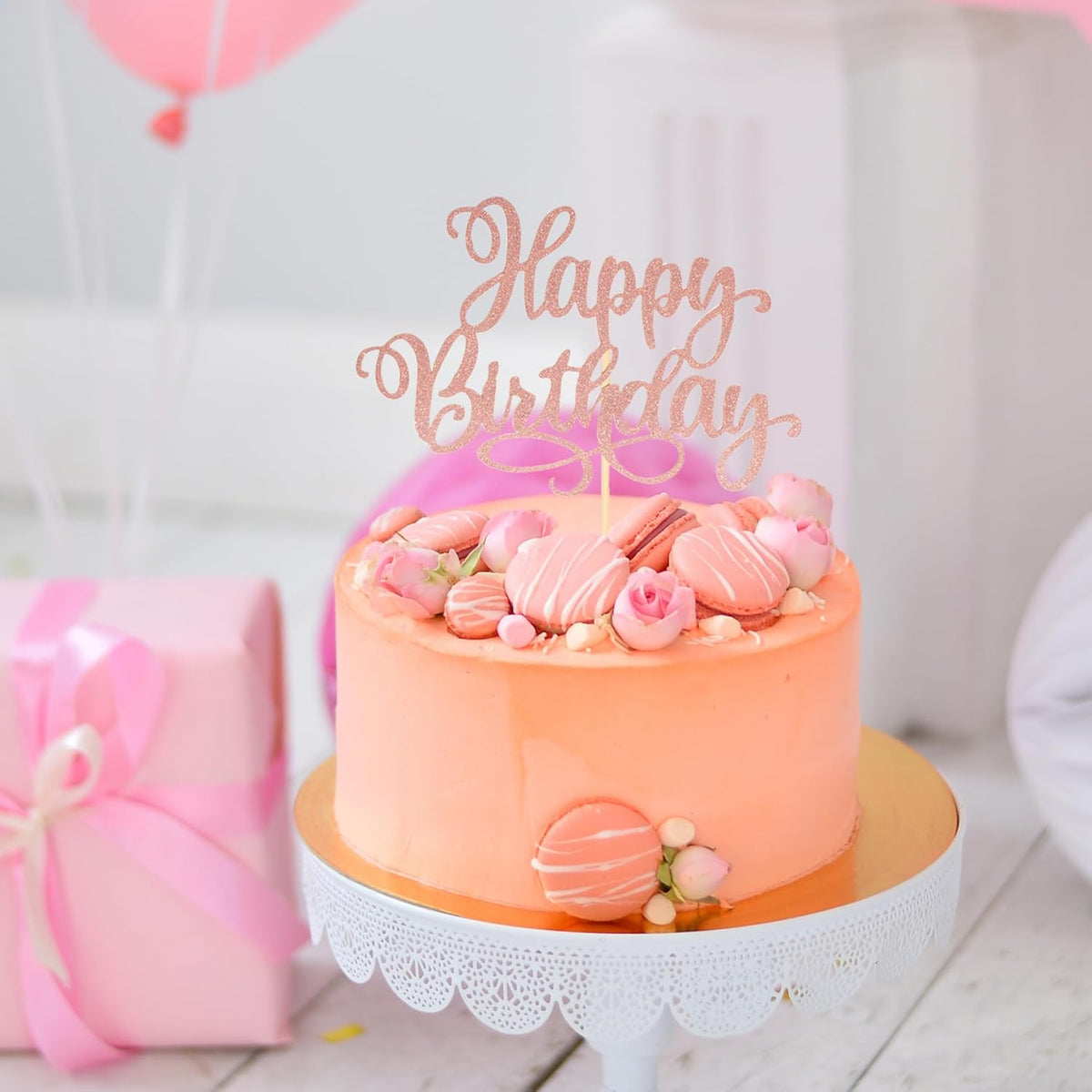Happy Birthday Cake Toppers 9 Inch Glitter Happy Birthday Cake Pick for Birthday Anniversary Theme Party Cake Decorations Supplies - Rose Gold