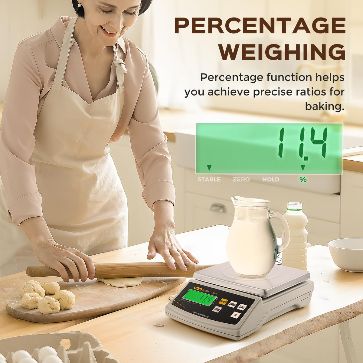 Bonvoisin Digital Food Scale 12lb x 0.002lb Kitchen Scale Weight Ounces and Grams Percentage Weighing Baking Scale for Cooking, Baking, Candle Soap Making, with Stainless Steel Platter