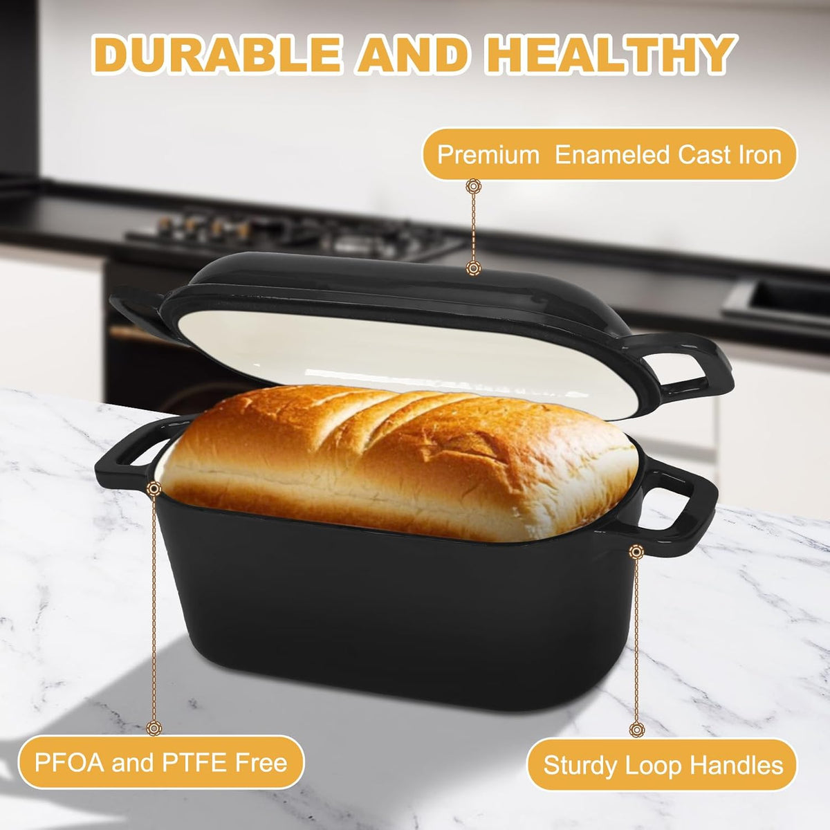 Oval Enameled Dutch Oven for Bread Baking - 3.6QT Cast Iron Sourdough Bread Pan with Lid