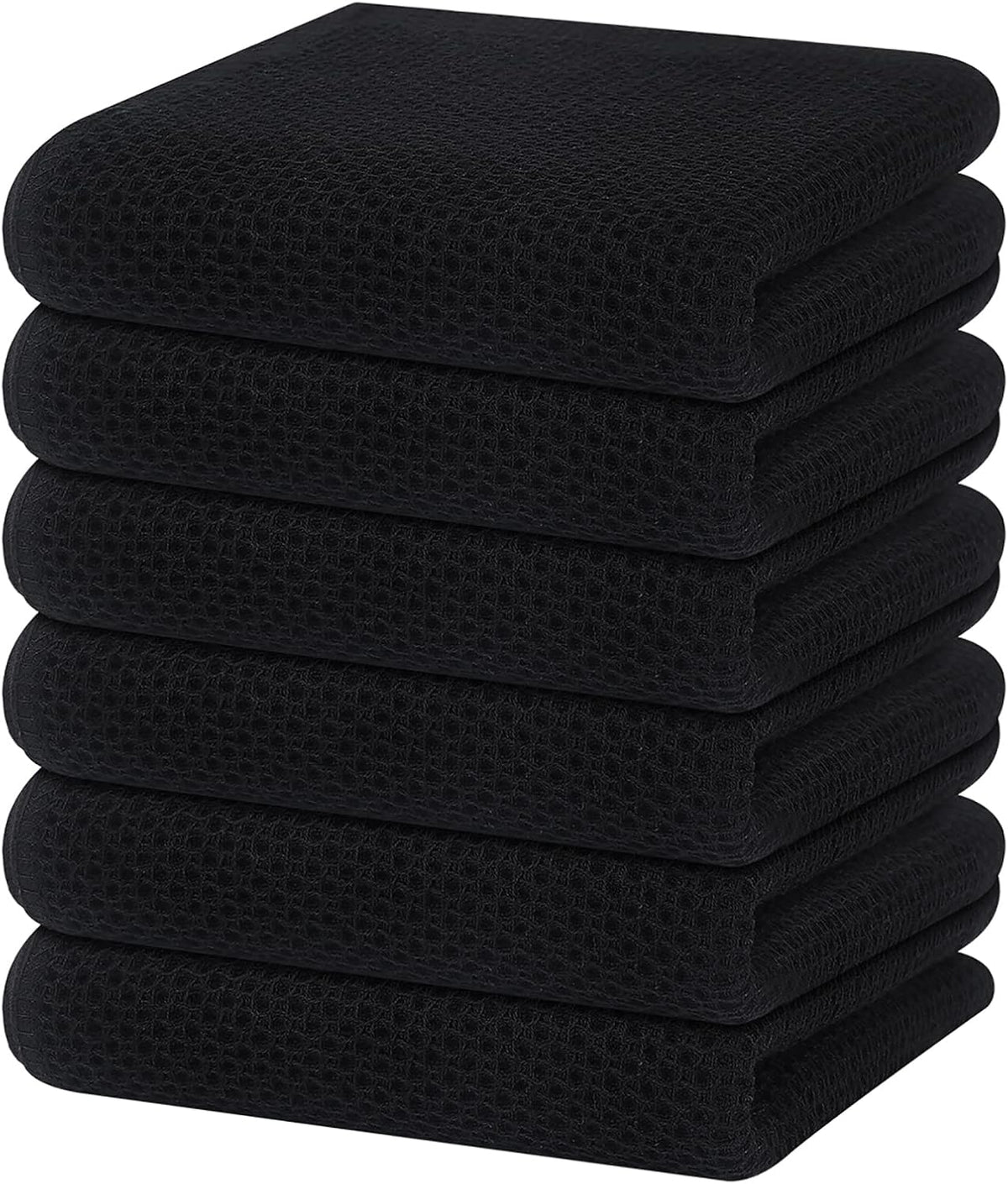Homaxy 100% Cotton Waffle Weave Kitchen Dish Towels, Ultra Soft Absorbent Quick Drying Cleaning Towel, 13 x 28 Inches, 6-Pack, Black