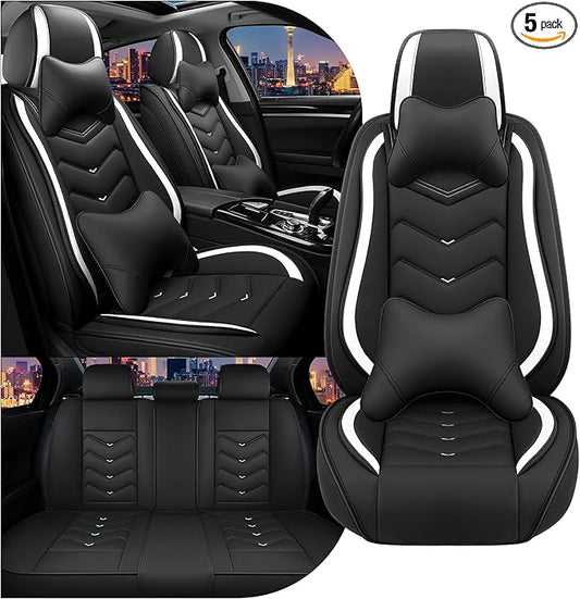 CTDS Car Seat Covers for Honda Civic 2000-2026, Stylish Sport Seat Cover, Premium Nappa Leather Car Seat Cover. Automobile Seat Covers Sets.(Luxury 5 Seats/Black White)