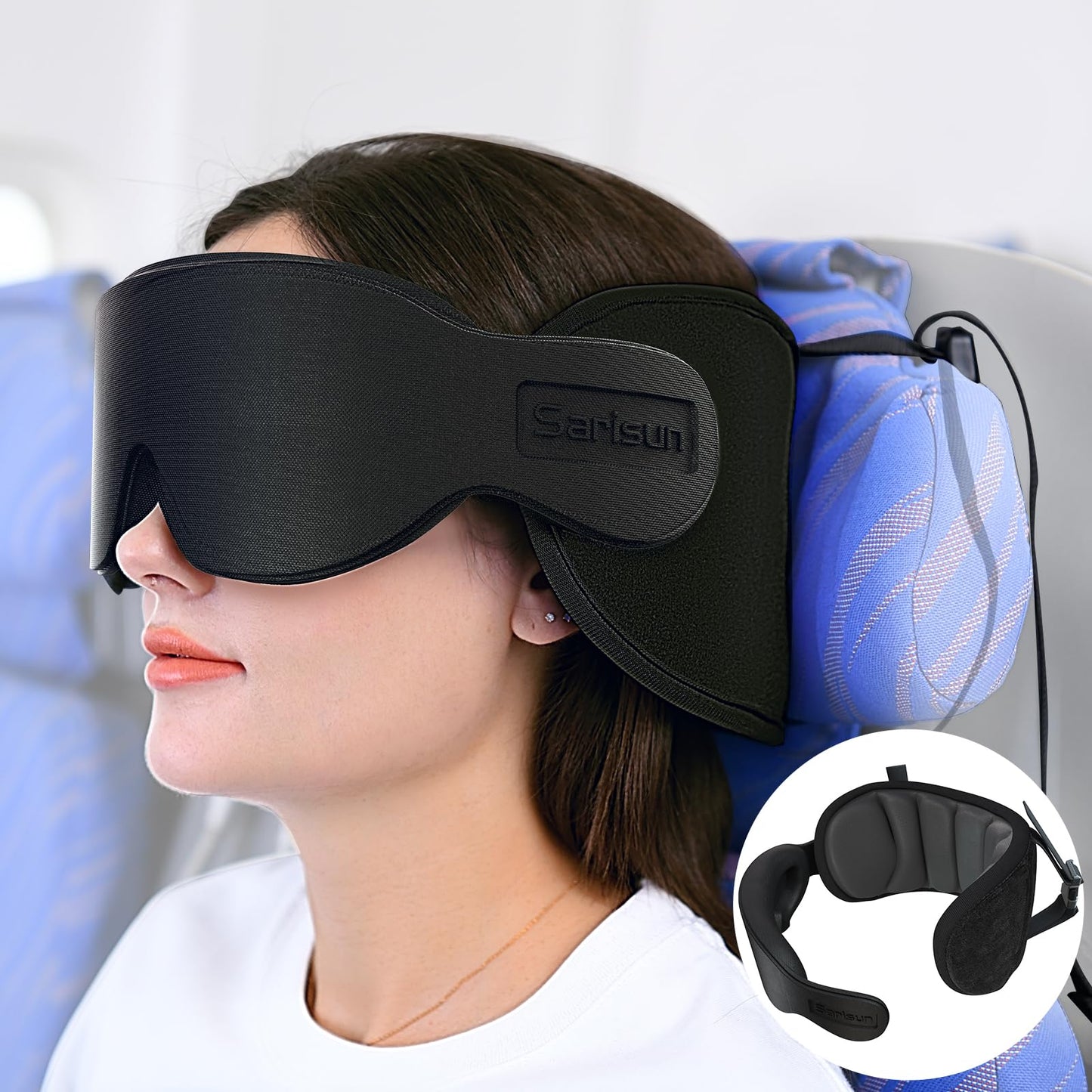 SARISUN Travel Pillow for Airplanes Sleep, Seat Strap for Stable Support
