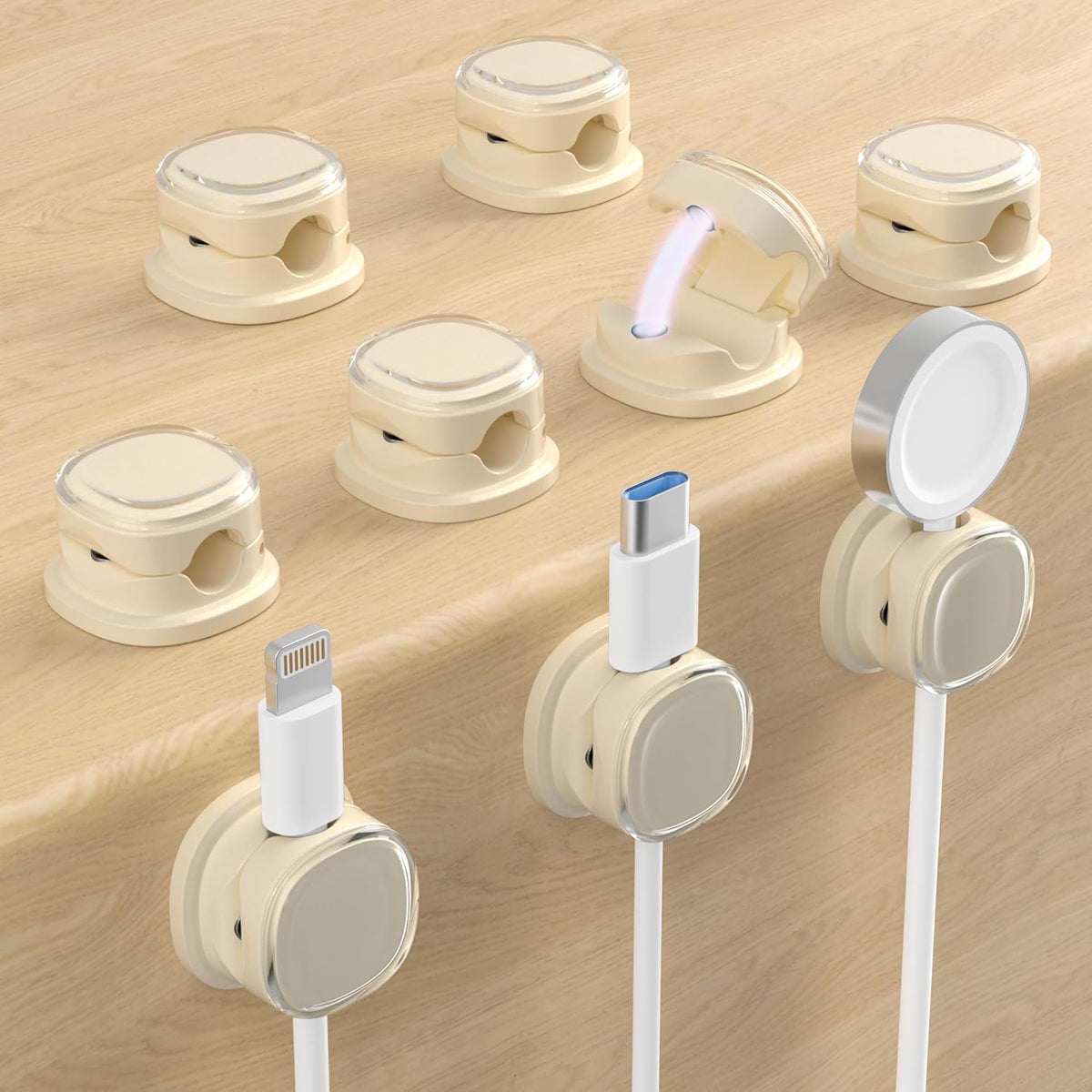 Magnetic Cable Clips, Adjustable Cord Holder Management, Adhesive Wire Keeper Organizer for Home Office Desk Phone PC Car Wall Desktop Nightstand Appliance (9-PCS Apricot)