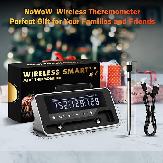 Meat Thermometer Wireless, 800FT Bluetooth Digital Thermometer with Smart APP, Temp Precise Improved by 100%, Instant Read Food Thermometer with Alerts for Oven Smoker BBQ Grill
