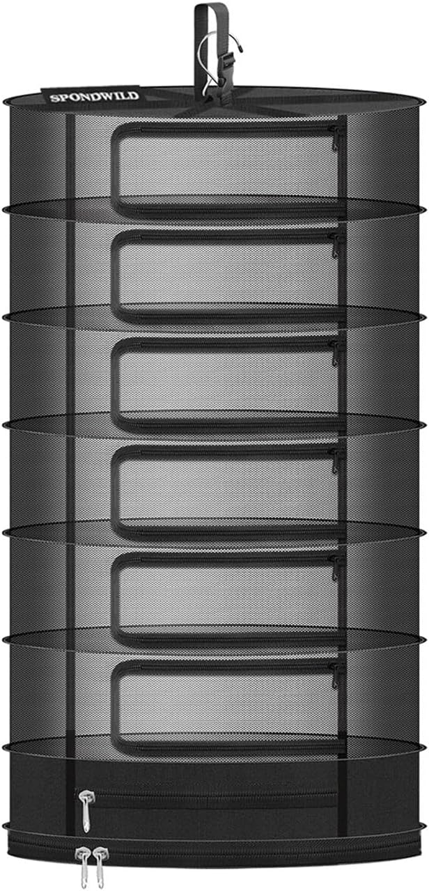 Herb Drying Rack Hanging Mesh Net,Large 6+1 Layer Plant Drying Rack with Door-Type Zipper & Closed Storage Compartment for Folding Basket Dryer Fiting in Grow Tents,Garden Outdoor