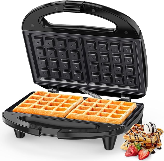 OSTBA Waffle Maker, 2 Slice Non-Stick Waffle Iron, Belgian Waffle Machine with Indicator Lights, PFOA Free, Perfect for Breakfast and Snacks, 750W