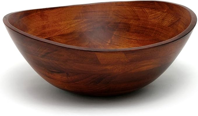 Lipper International 294 Cherry Finished Wavy Rim Serving Bowl for Fruits or Salads, Matte, Large, 13" x 12.5" x 5", Single Bowl